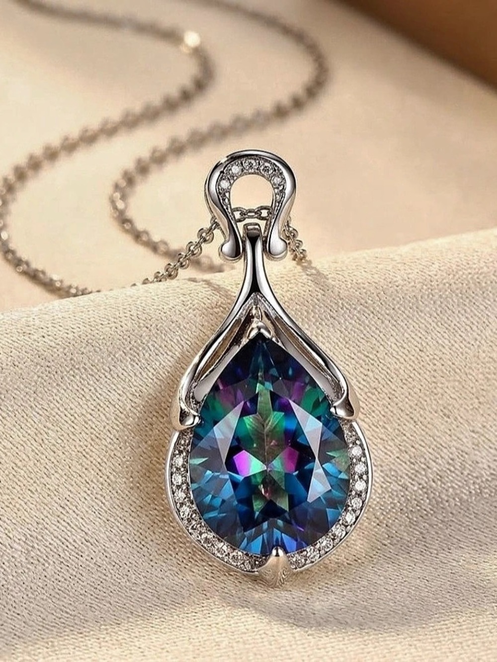 Multicolor Teardrop Pendant on sterling silver 925 Necklace